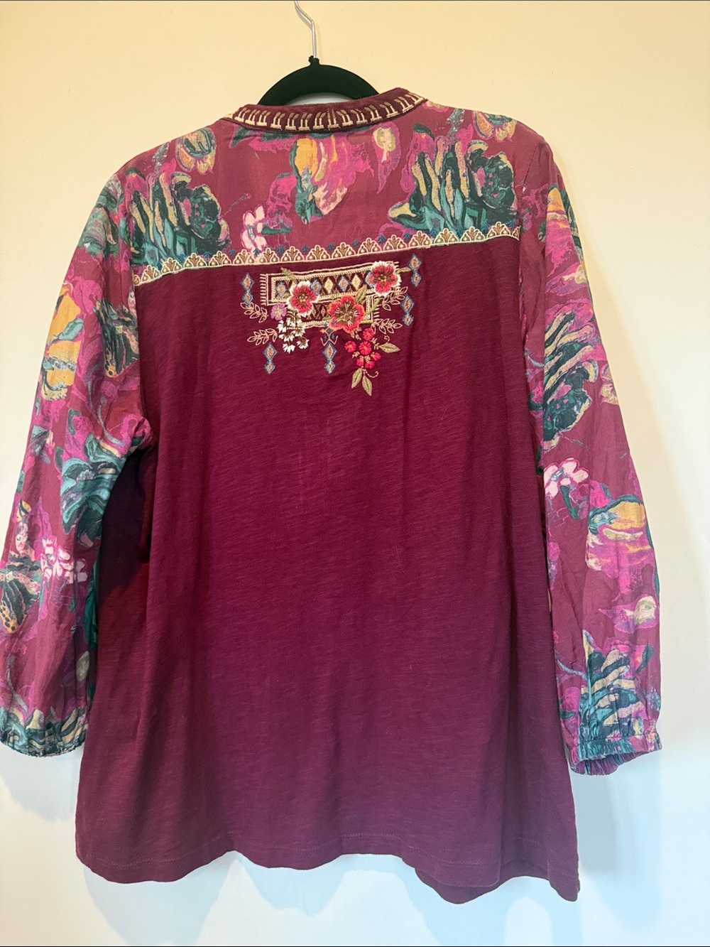 Sundance Berry Embroidered Boho Tunic with Colorful Printed Sleeves - Picture 5 of 5